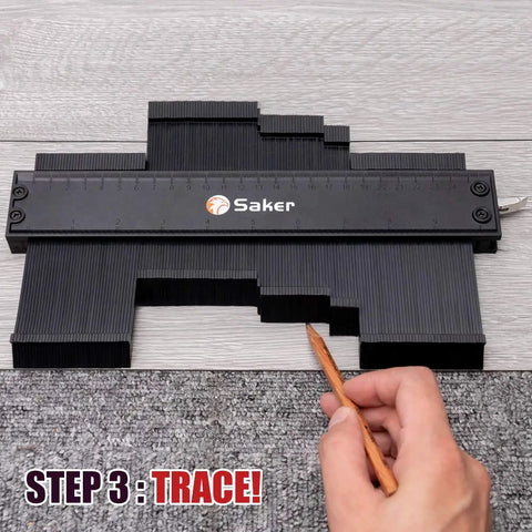 Precision Contour Gauge For Shape Copying Fast Fix Carpentry Tiling Plumbing Quick Draw Tracer Tool for irregular curves and pipe fitting, 10 inch and 5 inch blades shown during tracing.