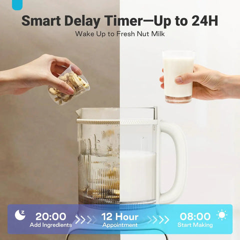 Hands using 12 In 1 Nut Milk Maker With Detachable Design For Almond Oat Soy And Plant Milks In Minutes 50.7 Oz Capacity