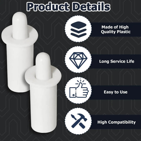 Two white 20mm heavy duty shutter repair pins made of high quality plastic for plantation blinds replacement hardware.