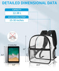 Clear Stadium Bag 12 By 12 By 6 Inches With Reinforced Wider Shoulder Straps For Easy Security Checks dimensions shown