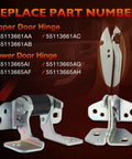 Driver Side Left Front Door Hinges Upper Lower Set For Jeep Grand Cherokee Dodge Charger Durango Chrysler 300 replacement part numbers.