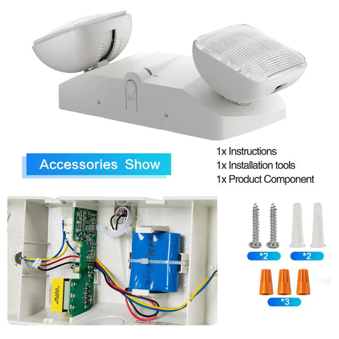 Four Pack White LED Exit Signs With Two Head Emergency Lights UL Listed Indoor Commercial Pro Grade Quality 120 To 277 VAC
