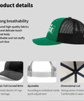 Breathable Low Profile Trucker Cap For Men With Adjustable Buckle, green color with mesh back and classic style