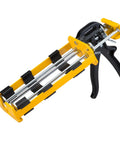 Dual Component Adhesive Applicator For High Viscosity Epoxy And Adhesives 22 Oz Cartridges 26 To 1 Thrust 1 To 1 Or 2 To 1 Mix Ratio Reliable Tool For Pros Heavy Duty Pro Grade industrial grade application tool yellow and black design