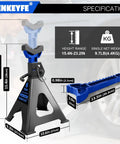 Heavy Duty 6 Ton Jack Stands With Double Pin Locking And Rubber Tops Large Foot Base 15 To 23 Inch Adjustable Height Blue 1 Pair