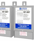 Two heavy-duty three phase delta buck-boost transformers 208V primary to 230V secondary power converters for industrial equipment