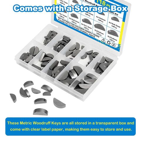 Solid As A Rock Metric Woodruff Key Assortment Kit Comes With 10 Sizes Of Tough Carbon Steel Semicircle Tools For Your Garage Needs And Fix It Up Projects Plus Top Fasteners So You Stay Boss When You Crush Any Job That Comes Your Way For Sure, 118pcs storage box