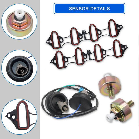 Chevy Knock Sensor Kit With Wiring Harness And Intake Manifold Gasket For Silverado Tahoe Avalanche Yukon Sierra Cadillac Hummer Drop In Replacement 12601822 2133521 89060413 product components displayed