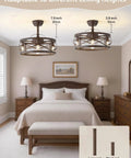 Metnaour 20 Inch Fandelier Caged Ceiling Fan with Lights and Remote, Rustic Farmhouse Bladeless Ceiling Fan, Dark Brown installation image showing 7.9 inch and 3.9 inch rods.