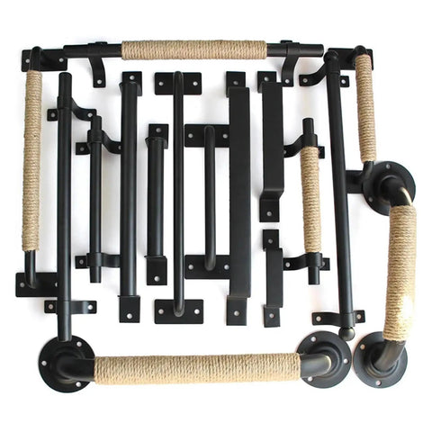 Rustic Barn Door Handle Set Black Carbon Steel Heavy Duty Sliding Pull Knob Hardware For Wood Doors And Gates, Vintage Style Barn Gate Pulls, Built To Last Iron Construction, Easy Install, assorted rope-wrapped handles
