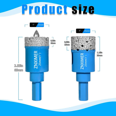 Diamond Hole Saw Drill Bits Set With Pilot Guide And Sponge Spring Bits, 2 Pieces, 1 Inch Diamond Drills, product size view 25mm