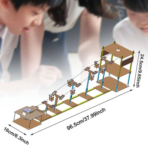 Sightseeing Cable Car DIY System Model Wood Toy Kit For Kids And Students Realistic Tower Supports Hands-On Educational Physics Experiment For Home And School STEM Learning Toy For Primary Projects, 96.5cm x 16cm x 24.5cm wooden model