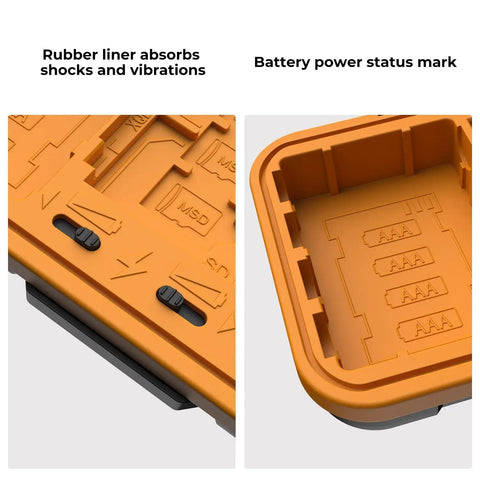 Interior view of Rugged Water Resistant Camera Battery And Card Case showing rubber liner and battery compartments.