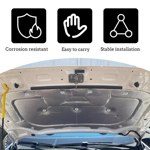 Beefy Internal Tooth Lock Washers and Heat Shield Clips Kit for Cars and Machinery installed on car hood with insulation.