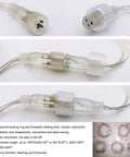 Connectors of warm white LED icicle string lights, plug in for windows and outdoor spaces, 16.4Ft 216 LEDs, linkable design shown.