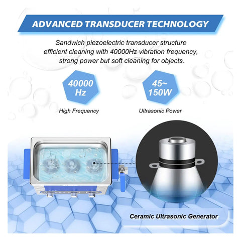 Big 6 Liter Ultrasonic Cleaner With Digital Timer And Heat Function For PCBs Jewelry Tools, showing advanced piezoelectric transducer.