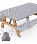Picnic Table Cover Set With Bench Covers And Drawstring Bag Waterproof And Windproof Fitted Camping Tablecloths With Elastic Edges.