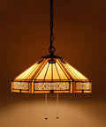Yellow Hexagon Stained Glass Tiffany Style Pendant Light Fixture With Mission Design Hanging Lamp Wide 16 Inch