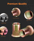 Rivet Nut Assortment Kit 240 Pcs Set With Metric Rivnuts And Threaded Inserts Includes M3 M4 M5 M6 M8 M10 M12 Flat Head Nutserts Zinc Plated