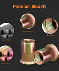 All-in-One Rivet Nut Kit 250-Piece Assortment with smooth surface zinc plated carbon steel rivet nuts