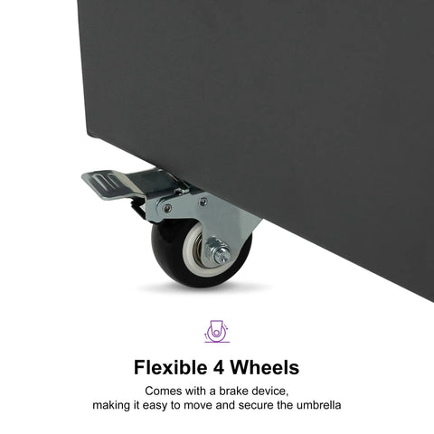 Close-up of lockable wheel on Patio Umbrella Base WK4500 With 4 Lockable Wheels 1100 Lbs Heavy Duty Steel Weighted Base