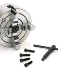 Six Inch 4 Jaw Lathe Chuck With Independent Jaws, One And A Half Inch Bore, Reversible Jaws And Semi Steel Body, with key and screws