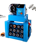 Hardcore Heavy Duty Top Shelf High Pressure Hydraulic Hose Crimper Machine With 13 Interchangeable Dies For Quick Electric Tube Shrinking And Fast Pipe Fitting On Any Job Site Using Standard 220V Plug And 4k Watt Motor.