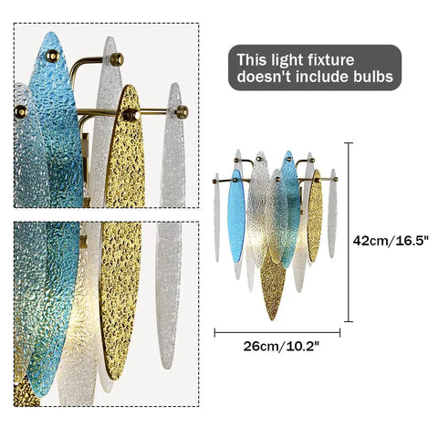 Mid Century Modern Boho Crystal Wall Sconce Golden Brass Adjustable Retro Wall Lamp, 26x42 cm, multi-colored glass panels shown.