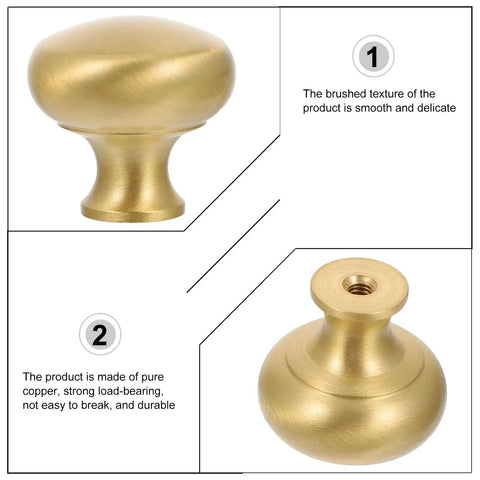 Slick Brushed Matte Brass Cabinet Handle And Drawer Pull Knob 2.8 Cm Single Hole Mid Size Furniture Pulls with smooth texture
