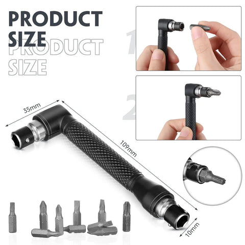 Flexible Drill Bit Extension Set With One Quarter Inch Hex Shank Bendable Extension And 105 Degree Right Angle Adapters