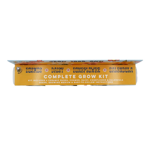 Side view of Mini Ceramic Flower Bus Grow Kit Four Pack With Colorful Retro Bus Planters And Seeds Daisy Cosmos Calendula Coneflower