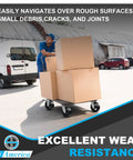 Man using Tough As Nails Six By Two Inch Heavy Duty Caster Wheels with thick rubber over cast iron for moving boxes outdoors.
