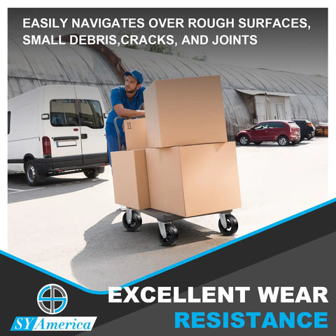 Man using Tough As Nails Six By Two Inch Heavy Duty Caster Wheels with thick rubber over cast iron for moving boxes outdoors.