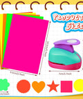 36 Piece Craft Hole Punch Shapes With Colorful Sticker Paper For Scrapbooking Easy To Use 1 Inch Paper Punchers Set shown with size chart