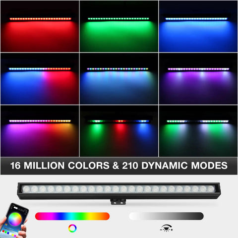 Sixteen Inch 18W RGB LED Light Bars Kit With App Control And Remote, 16 Million Colors, color variations display