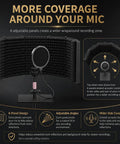 6 Panel Microphone Isolation Shield With Adjustable Metal Stand For Podcast Recording Studio Vocal Booth sound deadening screen with black foam.