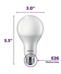 Frosted LED A21 Bulbs With Flicker Free Dimming And Eye Comfort Technology For A Cozy Glow, 2610 Lumens, E26 Base, Size Dimensions Shown