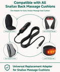 Heavy Duty 12V Car Adapter For Back Massage Seat Cushion connecting to various Snailax massagers with a black cable.