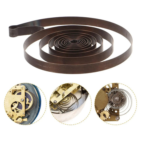 Two Piece Steel Clock Mainsprings Replacement Kit for mechanical clocks universal fit shown with gear details