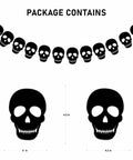 Bold Black Skull Garland Decorations For Halloween And Gothic Parties Edgy Horror Banner Decor Perfect For Haunted Houses Pirate Themed Nights Rock And Metal Venues Dark Aesthetic Events, showing skull dimensions 6x4.2 inches.