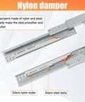 Full Extension Undermount Drawer Slides With Smooth As Butter Soft Close Action featuring nylon damper and steel ball components.