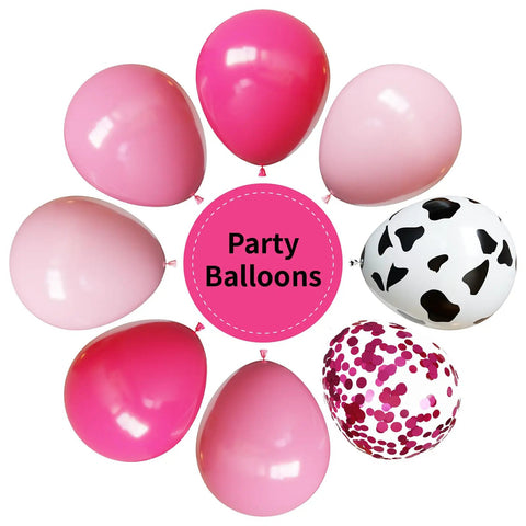 Pink Cow Print Balloons Party Kit 67 Piece Set For Birthday Baby Shower Rodeo Farm Party Decorations Includes 12 Inch Cowgirl Balloons In Hot Pink Pink Light Pink Cow Print Confetti Balloons And Pink Ribbon