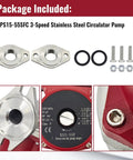Heavy Duty Stainless Steel 3 Speed Hot Water Circulator Pump components displaying stainless flanges, seals, and bolts.