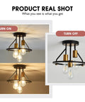 Industrial Semi Flush Mount Ceiling Light Fixture Three Light Dope Matte Black And Gold Chandelier E26 Farmhouse Ceiling Lamp