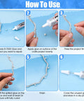 Instruction diagram showing how to use Clear Rhinestone Glue for Jewelry and Crafts on beads with a precise application.