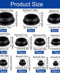 Product size guide showcasing 130 Pcs Rubber Hole Plugs Set in 11 sizes silicone round plugs for sealing holes in industrial applications.