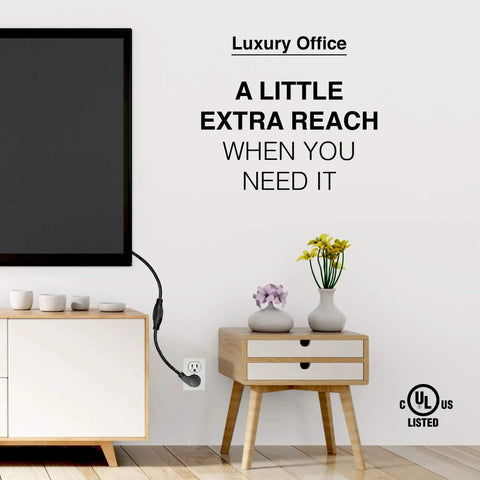 1 Foot Flat Plug Extension Cord With 16 AWG 3 Prong Male To Female beneath wall-mounted TV in modern office space