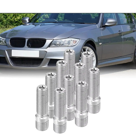 Upgrade Your Ride With Premium Lug Wheel Studs Kit Perfect For VW GTI Jetta And Passat Ensures Rock Solid Hub Connection And Max Durability For Safe Driving On Any Road Condition. Silver steel wheel stud kit for VW GTI, Jetta, and Passat.