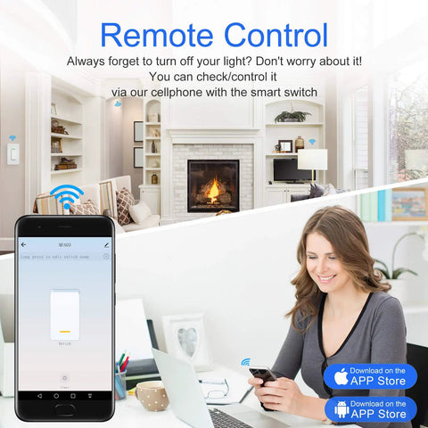 Woman using Smart 2 Gang WiFi Light Switch With Alexa Google Assistant And IFTTT Remote Control And Scheduling Works As Single Pole Neutral Wire Required Easy Do It Yourself Smart Home Upgrade