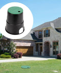 Six Pack Six Inch Underground Electrical Splice Box For Outdoor Wiring shown installed in a residential garden setting